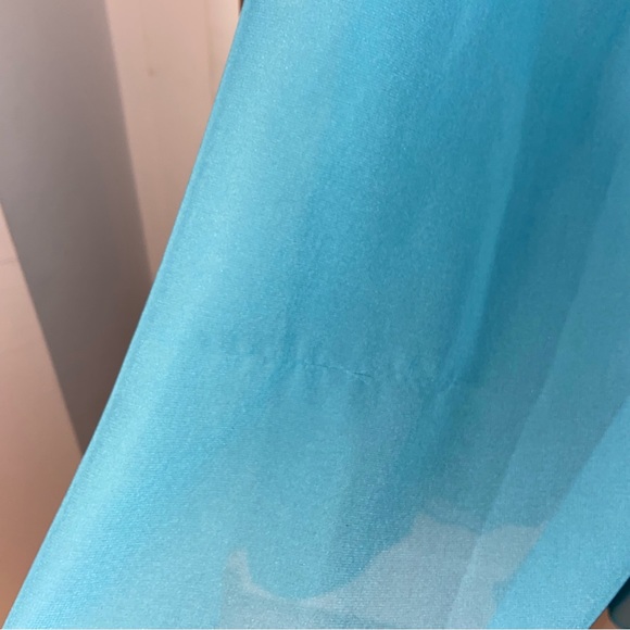 Tiffany Designs Bright Light Blue & Gold One Shoulder Maxi Formal Prom Dress - Picture 12 of 12